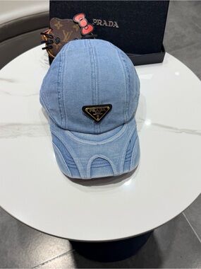 Prada Light Blue Denim Logo Cap with Triangular Plaque
